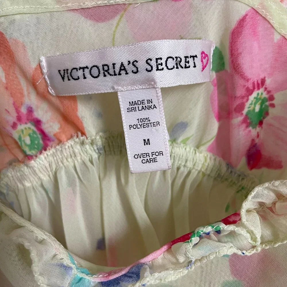 Vintage Victoria’s Secret Floral Pale Yellow Pink Blue Nightie Top Tie Front M - Picture 8 of 8